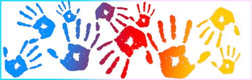 Graphic of colored hand prints