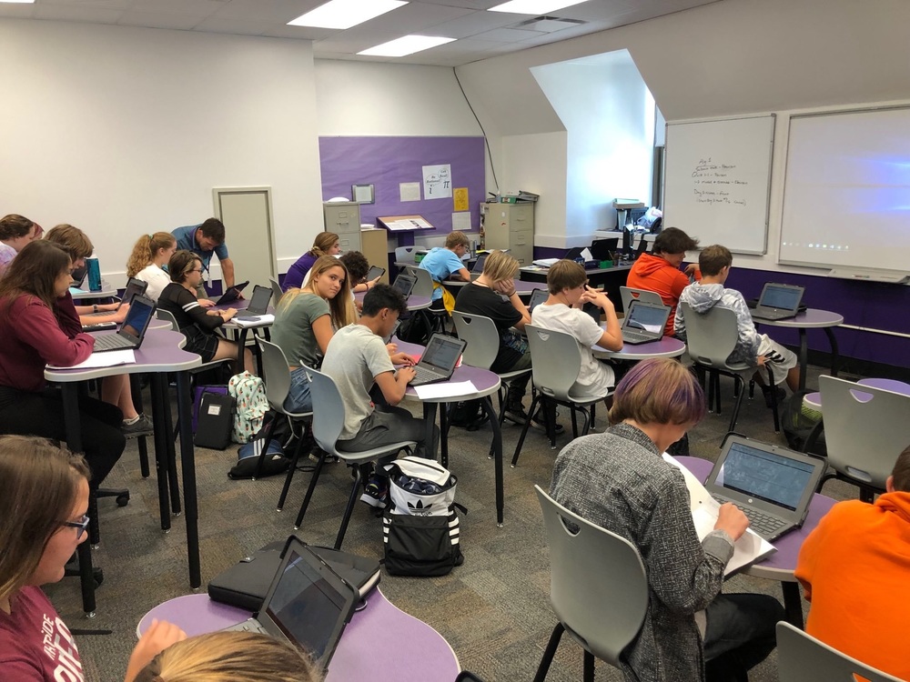 Photo of students taking a quiz on their Chromebooks