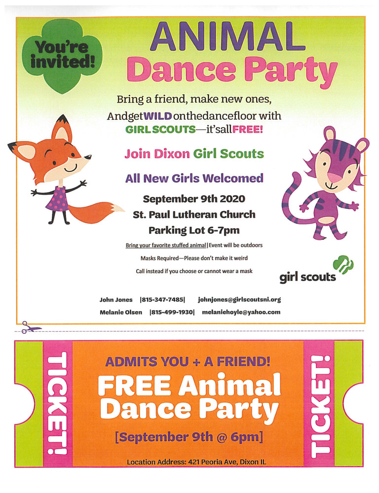 Girl Scout Animal Dance Party, Sept. 9th