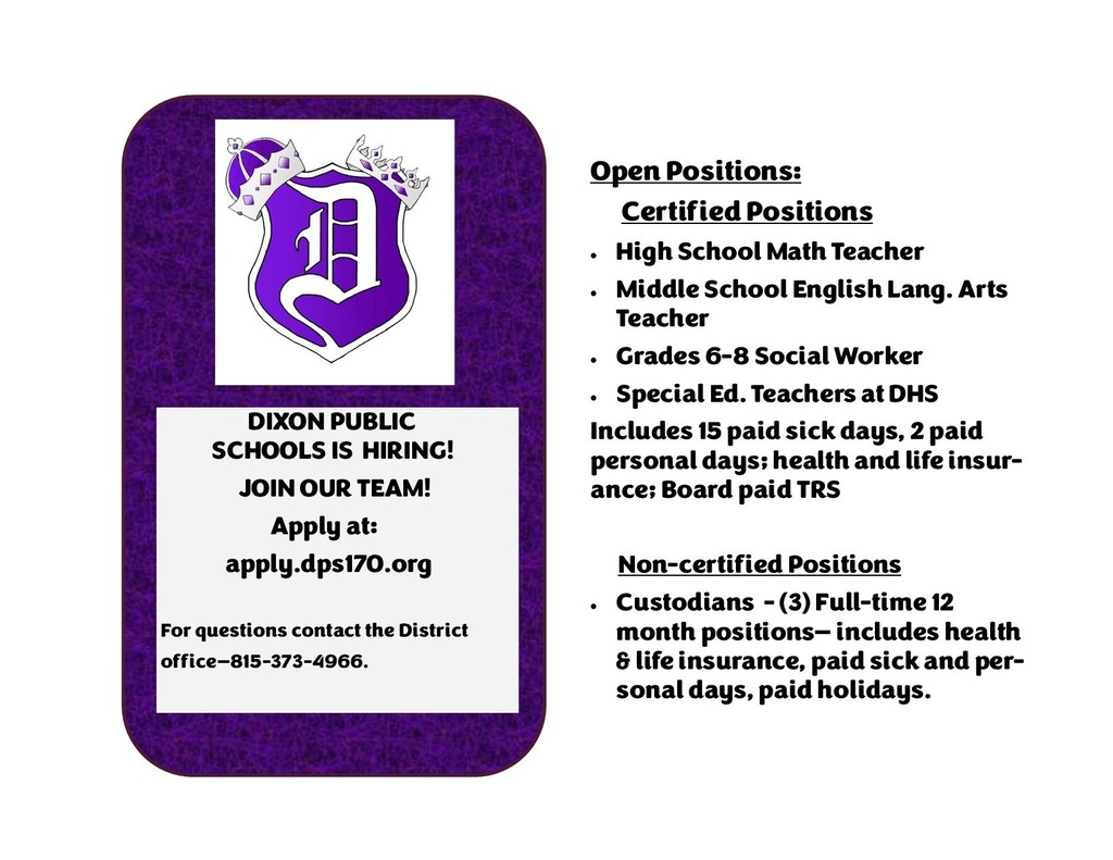 Flyer with details on new jobs available in the district