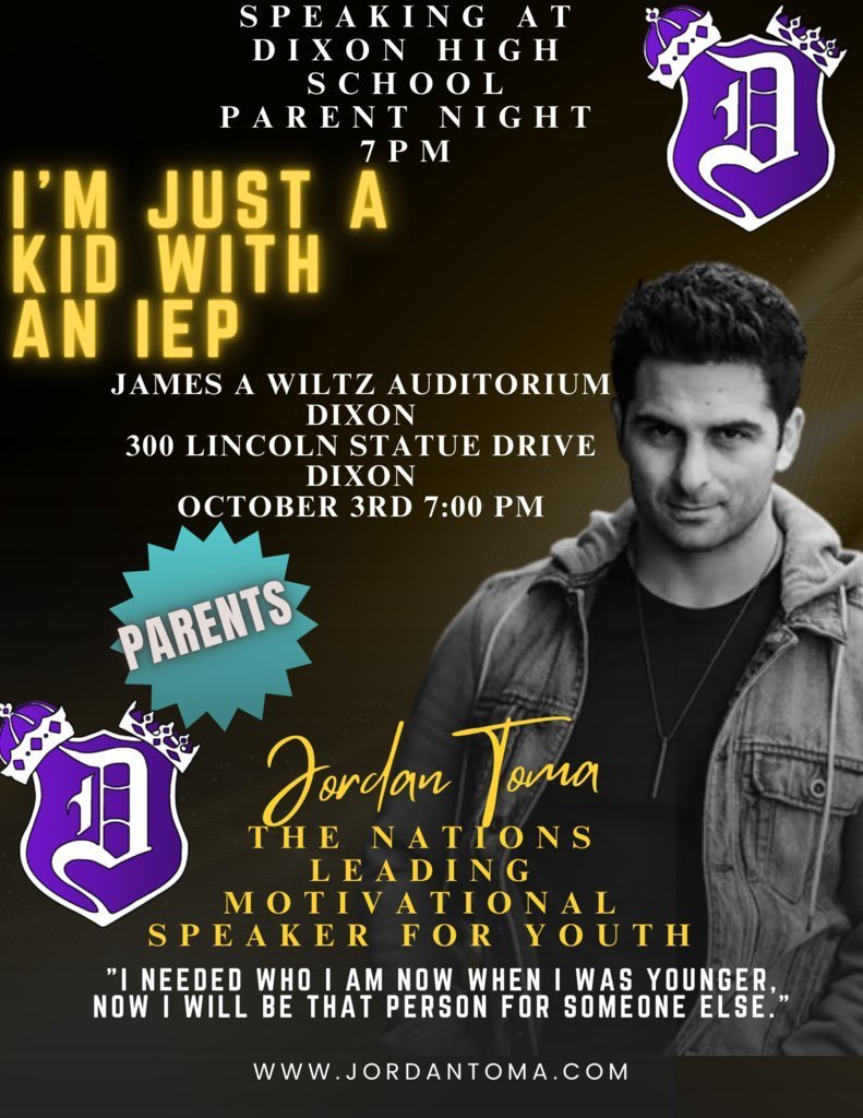 Flyer with Jordan Toma Parent Night information